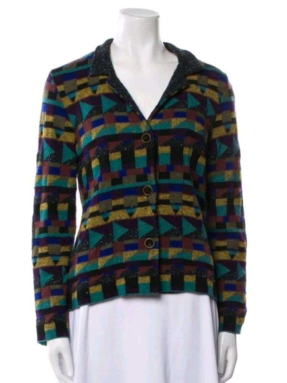 Catherine Andre Print Cardigan Sweater Sz M France Wool Cashmere Angora (V4